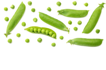 fresh green peas isolated on a white background. top view