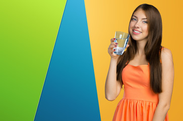 Healthy Lifestyle. Portrait Of Happy Smiling Young Woman With Glass Of Fresh Water.