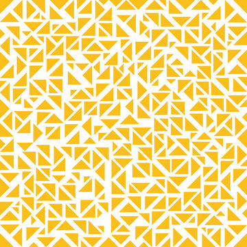 Abstract yellow triangles random pattern on white background.