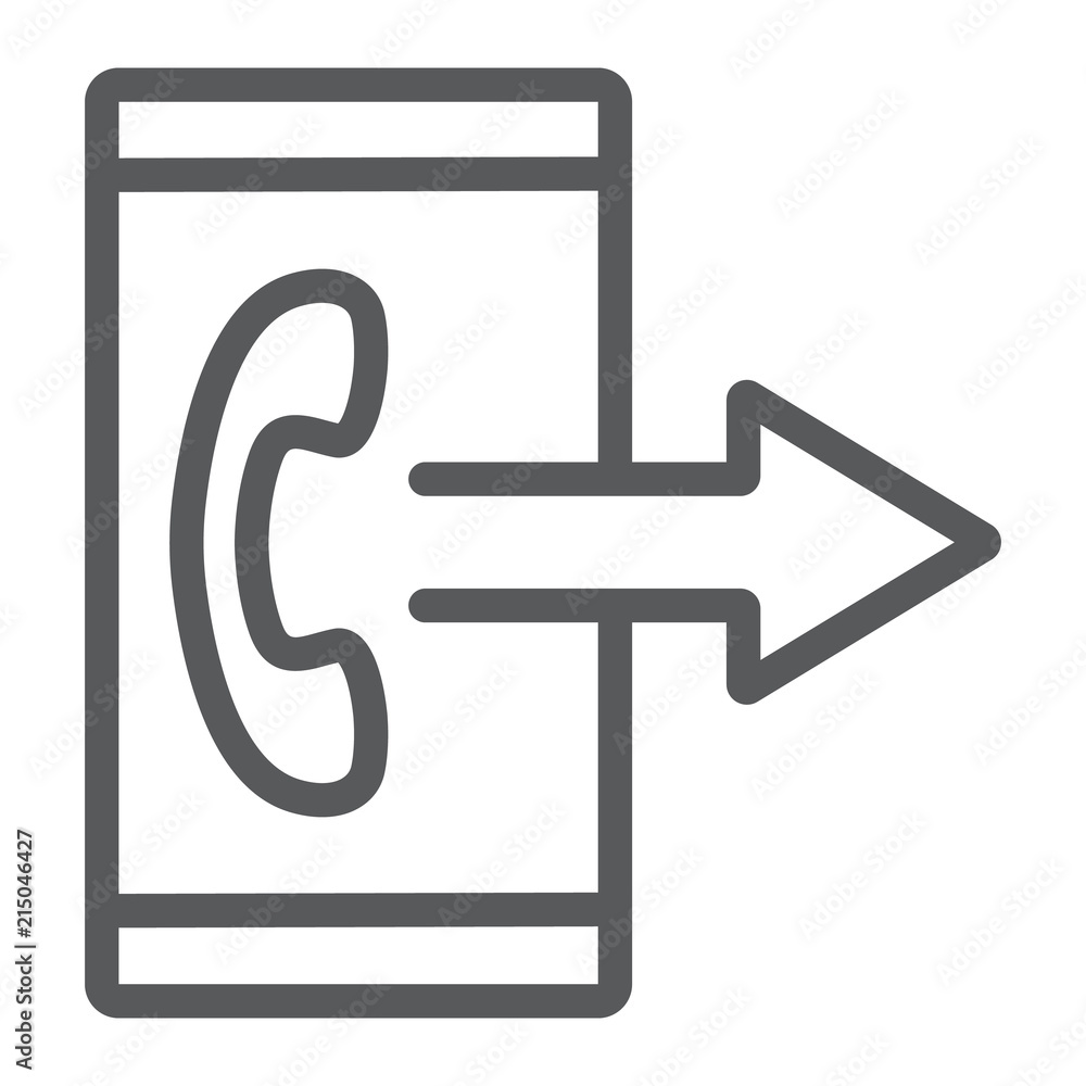 Poster outgoing call line icon, smartphone and ring, button sign, vector graphics, a linear pattern on a wh