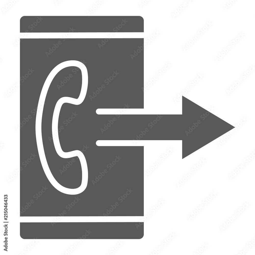 Poster outgoing call line icon, smartphone and ring, button sign, vector graphics, a linear pattern on a wh