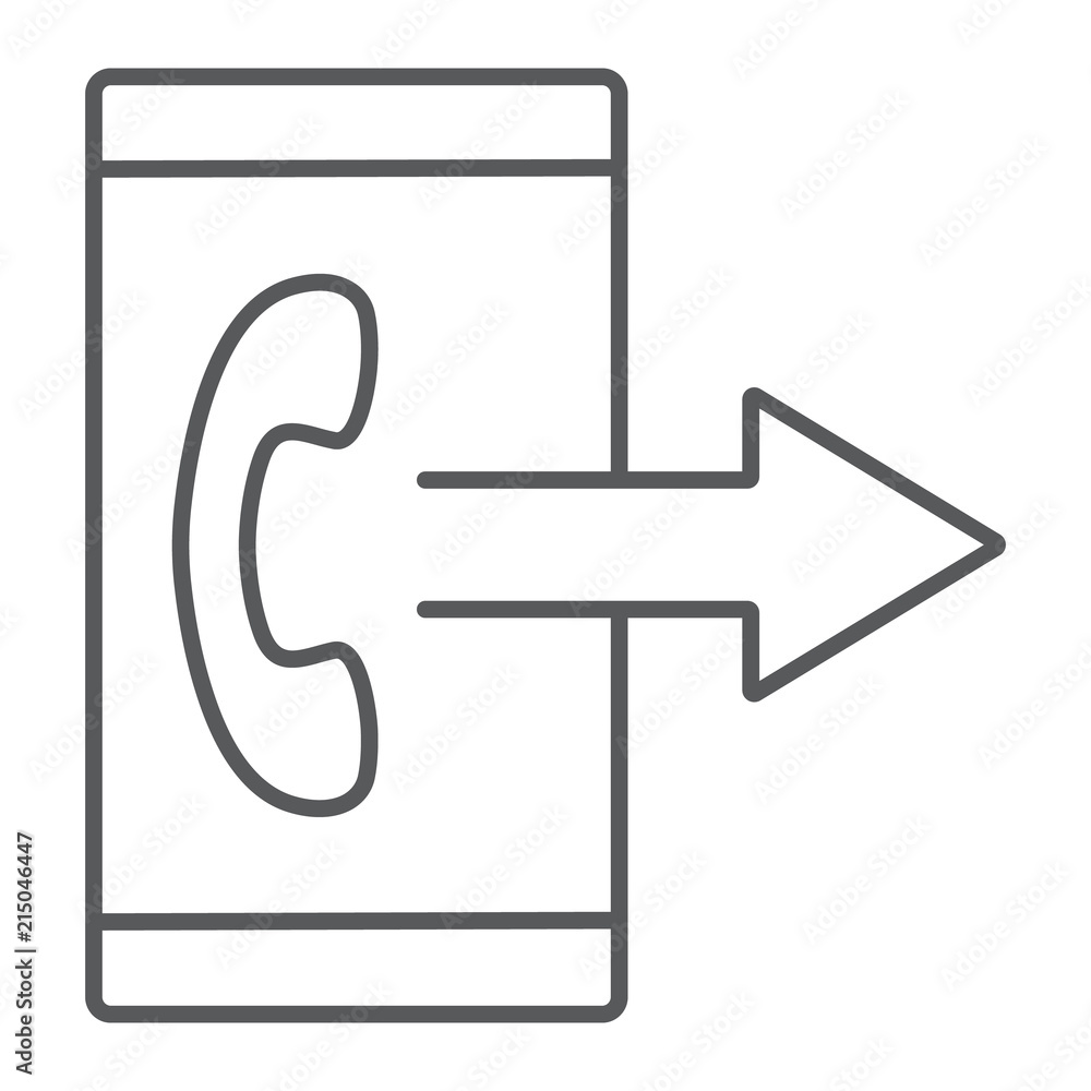 Poster outgoing call line icon, smartphone and ring, button sign, vector graphics, a linear pattern on a wh