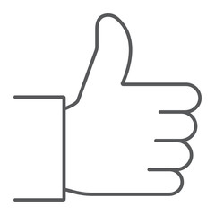 Like thin line icon, thubms up and social media, hand sign, vector graphics, a linear pattern on a white background, eps 10.