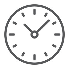 Time line icon, clock and minute, hour sign, vector graphics, a linear pattern on a white background, eps 10.