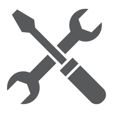 Screwdriver and wrench glyph icon, settings and repair, service sign, vector graphics, a solid pattern on a white background, eps 10.