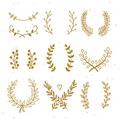 Gold laurels and wreaths design graphic elements for decoration