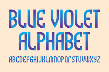 blue violet alphabet. Stylish vibrant font. Isolated english alphabet.