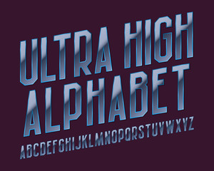 Ultra high alphabet. Vibrant ultraviolet font. Isolated english alphabet.