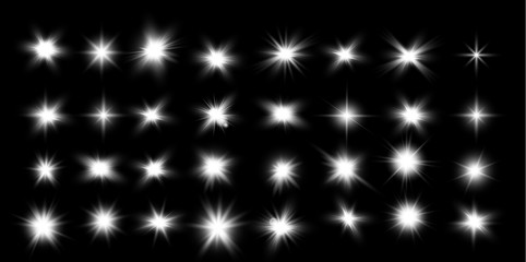 Set of glowing lights effects isolated on black background. Glow light effect. Star burst with sparkles. lens flare.Sun rays.