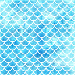 Mermaid scales. Watercolor fish scales. Bright summer pattern with reptilian scales. - 215047849