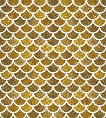 Mermaid scales. Golden glitter fish scales. Bright summer pattern with reptilian scales.