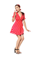 Portrait of shocked pin-up girl