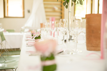 The wedding decor. The white flowers bouquet.