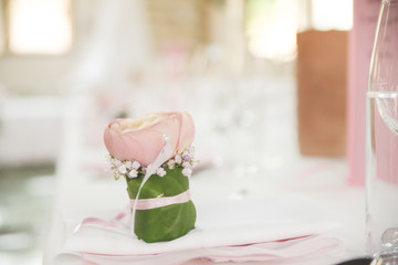 The wedding decor. The white flowers bouquet.