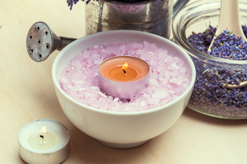Spa set with sea salt, lavender