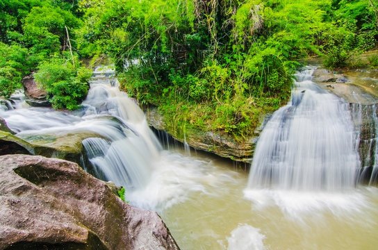 Landscape photo,Soi Sawan (heaven necklace) Waterfall one of the iconic natural landmark of tourist in Ubon Ratchathani province of eastern Thailand.