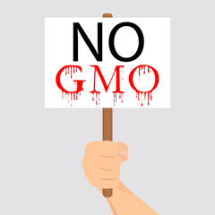 hand holding sign with no gmo isolated. vector concept.