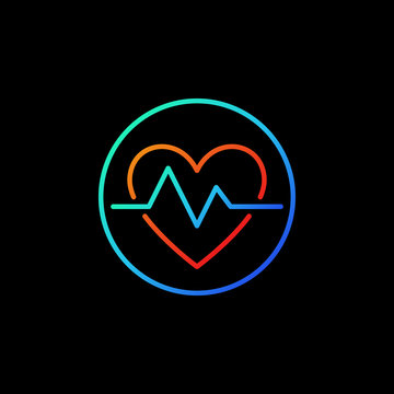 Heartbeat in blue circle vector icon or symbol in line style