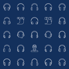 Headphones vector linear concept music icons or signs 