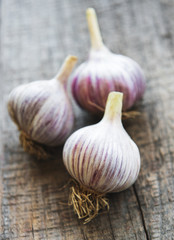 garlic on vintage wooden table