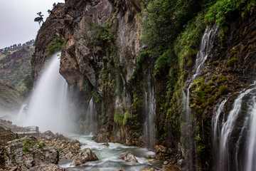 Obraz premium Colorful cascades of waterfalls in Aladalgar National Park in Turkey