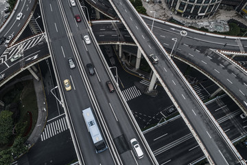 Aerial view of highway and overpass in city