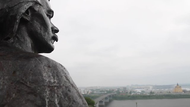 Close up of a monument to Maxim Gorky in N. Novgorod, Russia.