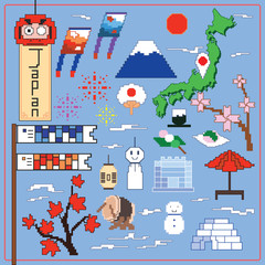 日本地図　地方　旅行　背景　名所イラスト