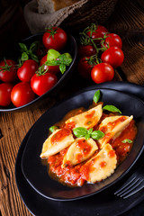 rustic Delicious Pasta - Ravioli in tomato sauce with basil