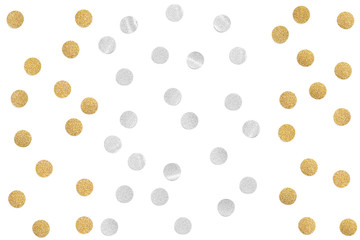 Gold and silver glitter confetti paper cut on white background - isolated