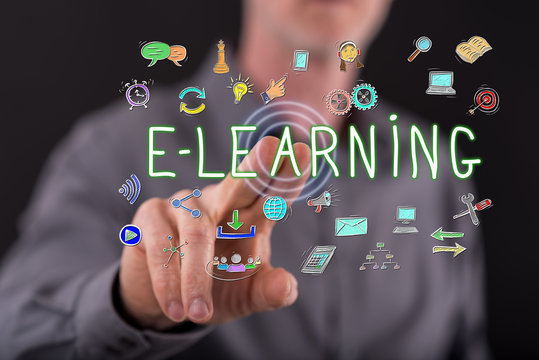Man touching an e-learning concept