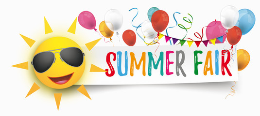 Fototapeta na wymiar Paper Banner Balloons Buntings Sun Sunglasses Summer Fair