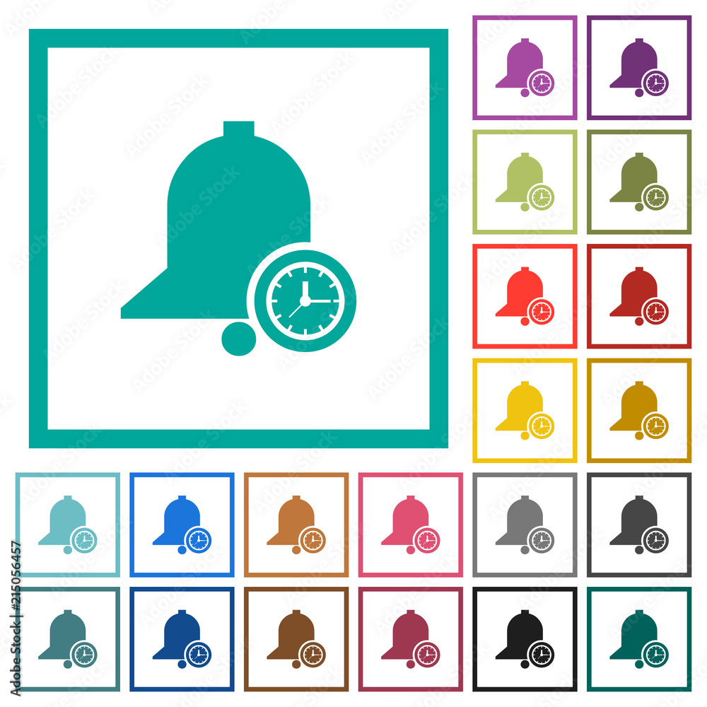 Poster reminder time flat color icons with quadrant frames