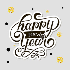 Happy New Year Vector Gradient Phrase Lettering Calligraphy Sticker Gold