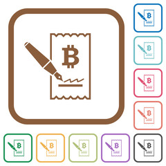 Signing Bitcoin cheque simple icons