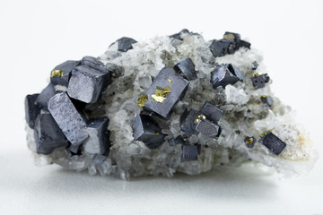 Pyrite and galena absorbed by quartz ,natural crystal,Close-up