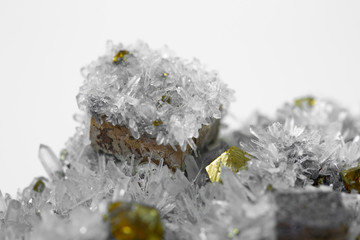 Pyrite and galena absorbed by quartz ,natural crystal,Close-up
