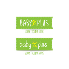 Green Baby & Plus colourful fun vector logo template tag style, logo for business, pre-educational, baby care and industrial