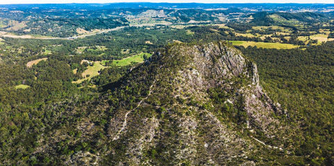Aerial view of volcanic peak Mt Cooroora on near Pomona, Queensland, Australia