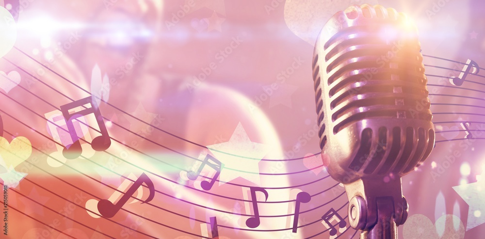 Poster composite image of close-up of microphone