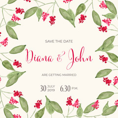 Beautiful wedding invitation with watercolor flowers. Save de date card