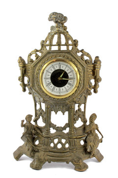 Antique Ornate Clock on White Background