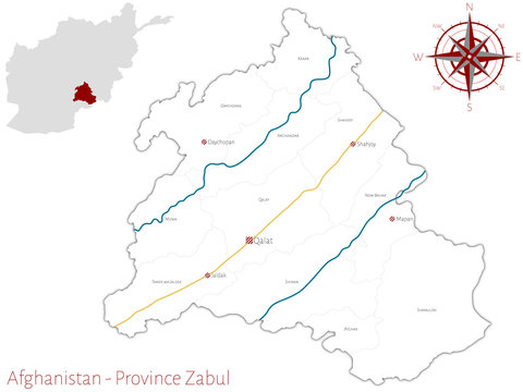Large and detailed map of the afghan province of Zabul.