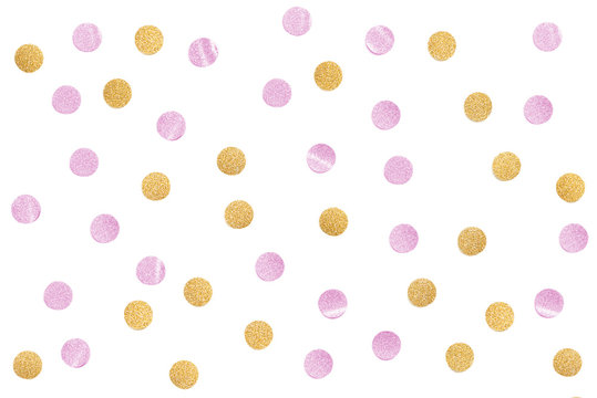 Pink gold glitter confetti paper cut on white background - isolated