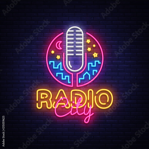 radio neon logo vector radio city neon sign design template
