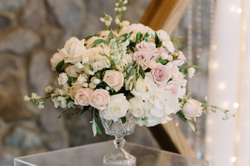 Flowers on a glass support.