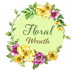 Watercolor gouache  bouquets of flowers wreath frame set