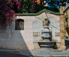 Water fountain in the historic centre of Tarragona, Catalonia, Spain