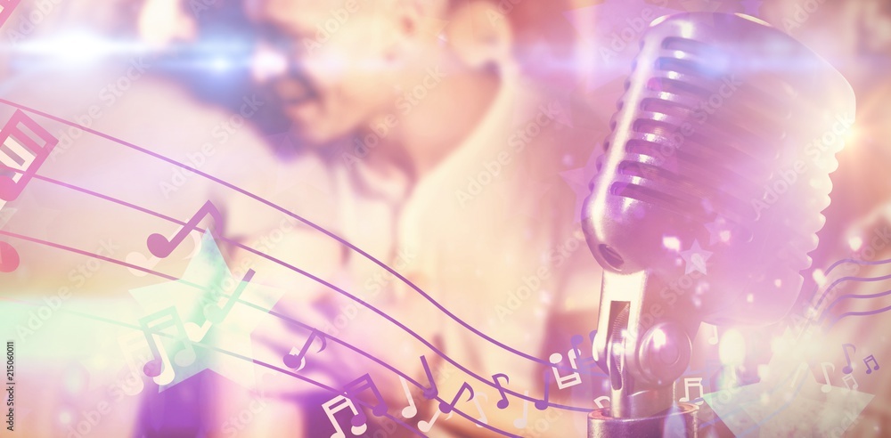 Poster composite image of close-up of microphone