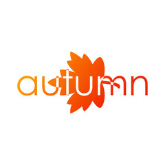 Logotipo autumn con hoja espacio negativo en color naranja